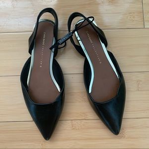 NWT Zara Basic Collection Pointed Toe Black Flat Sandals with gold accents
